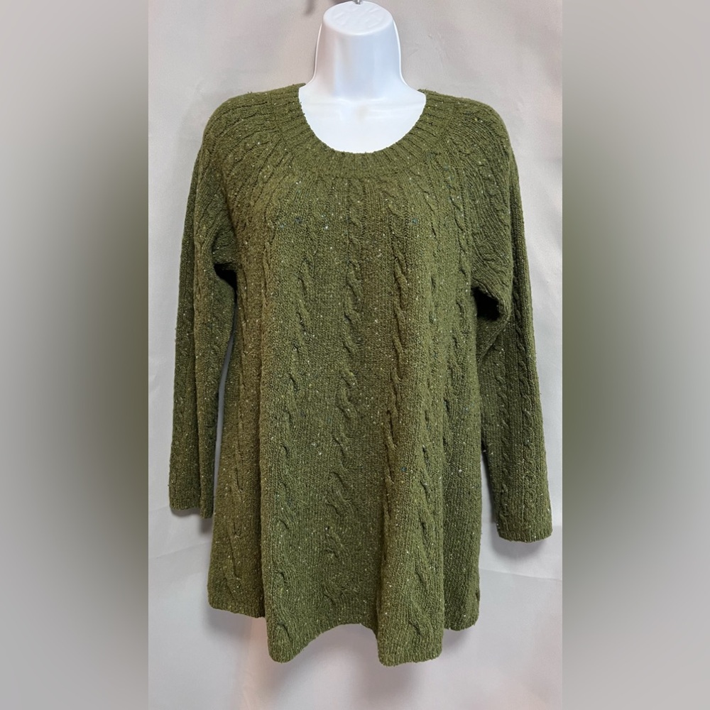J Jill Sweater Women's Small Olive Green Cable Knit Long Sleeve Wool / Cotton